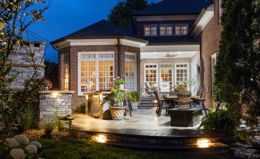 porch steps with stair lights